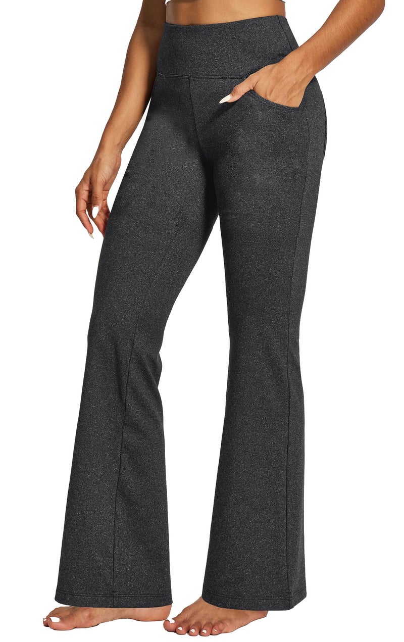 IUGA Yoga Pants Women Wide Leg High Waist Bootcut Workout Flare Leggings Tummy Control Work Dress Pants Women 4 Pockets Charcoal - Image 1